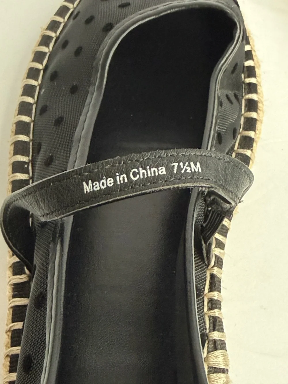 Marc New York Black Polka Dot Mesh Mary Jane Espadrille Flats Size 7.5M